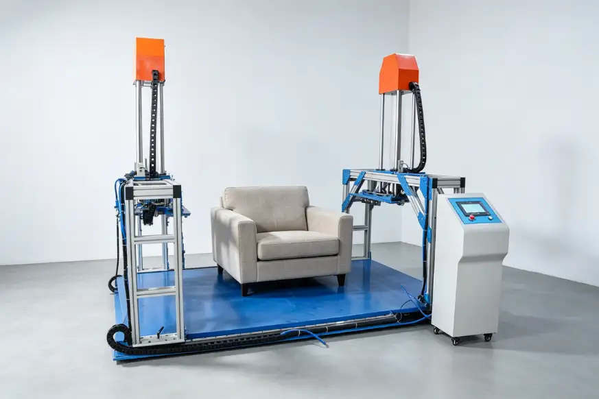 DR-J502 sofa drop test machine with dual pneumatic lifting cylinders and LCD control panel