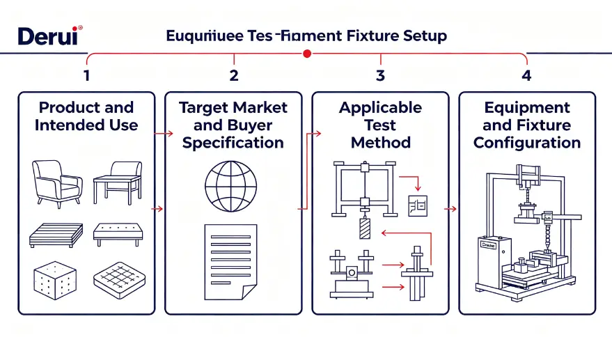 Furniture test planning workflow from product and market to method and equipment