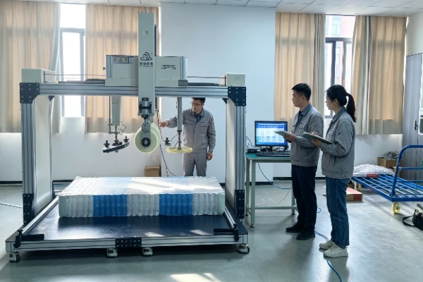 Engineer providing furniture testing equipment installation and operator training