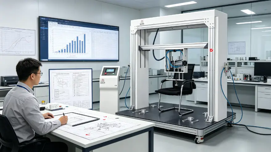 Furniture testing equipment RFQ checklist with sample dimensions, standards and test items